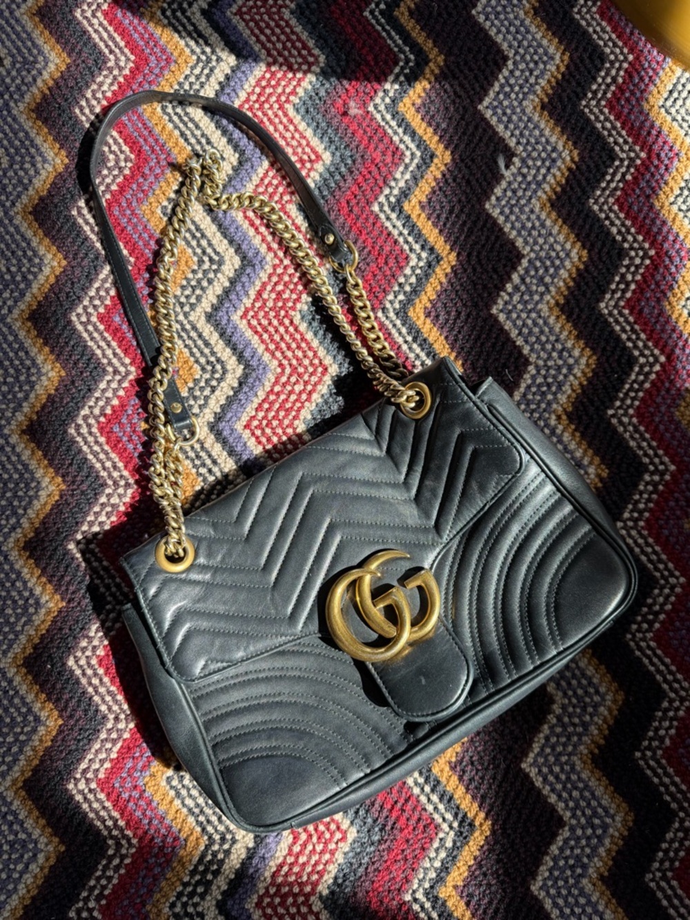Gucci Black Quilted Leather Shoulder Bag with Gold Hardware